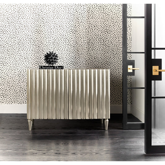 Melange Mackenna Two Door Chest by Hooker Furniture in silver. Made from german silver foil with mango wood in a modern style.