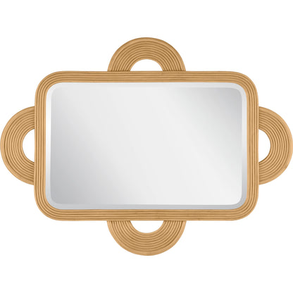 Santos Rectangular Mirror by Currey and Company in navy. Made from rattan, mahogany, glass in a modern style.