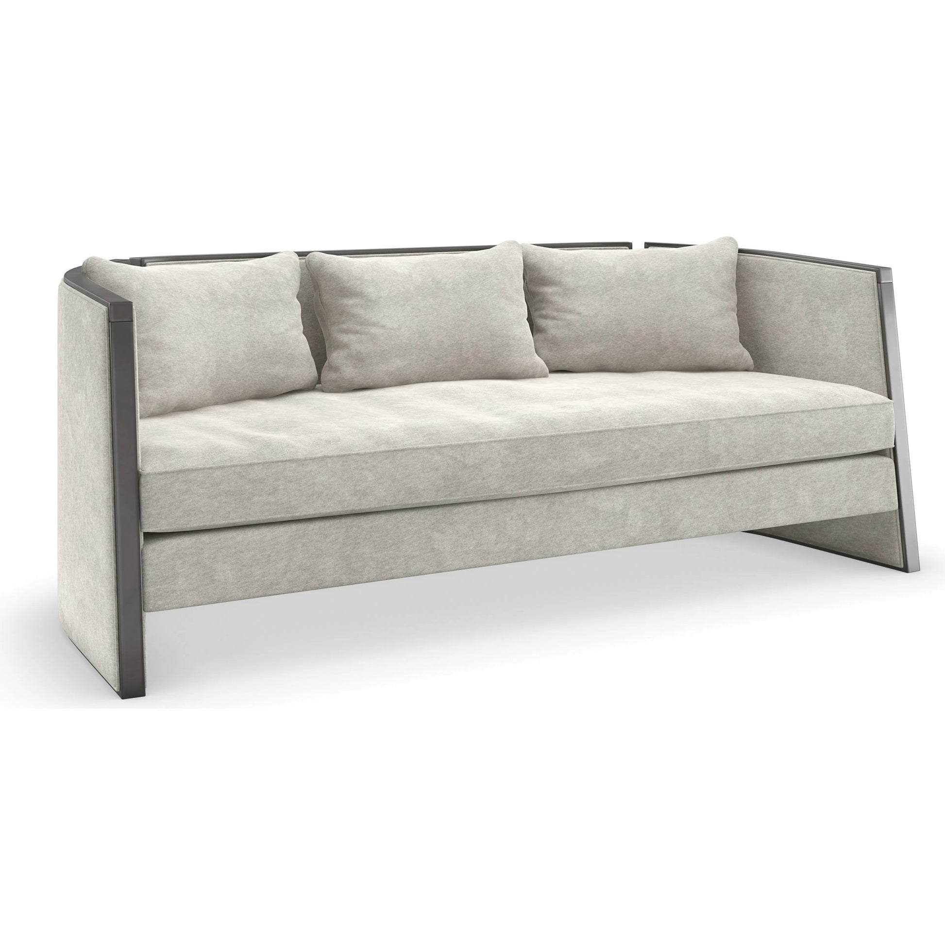 Cut Away Sofa by Caracole in seal skin, brushed gold. Made from birch in a unique style.