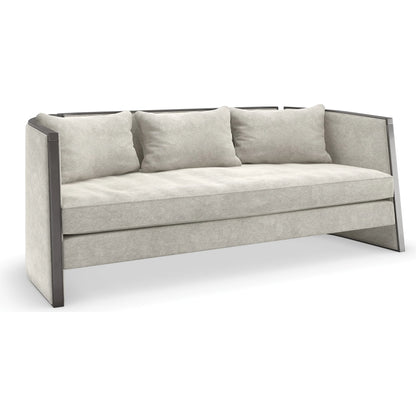 Cut Away Sofa by Caracole in seal skin, brushed gold. Made from birch in a unique style.