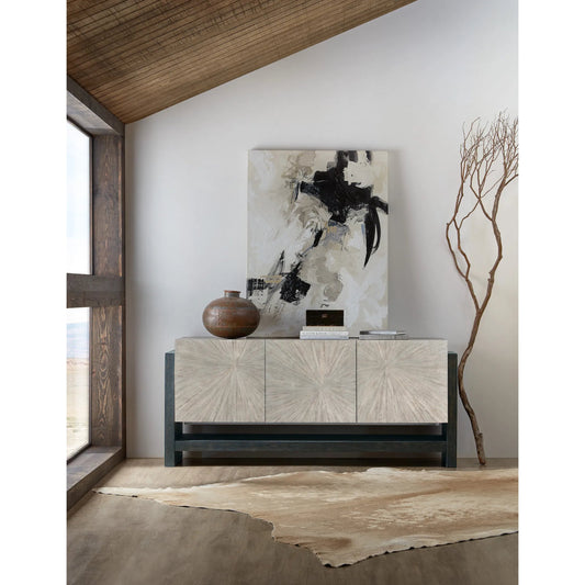 Melange Ground Perspective Credenza by Hooker Furniture in distressed dark wood, light wood. Made from unique in a modern style.