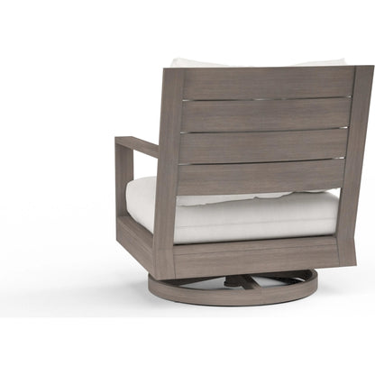 Laguna Outdoor Swivel Chair by Sunset West in driftwood. Made from aluminum in a modern style.