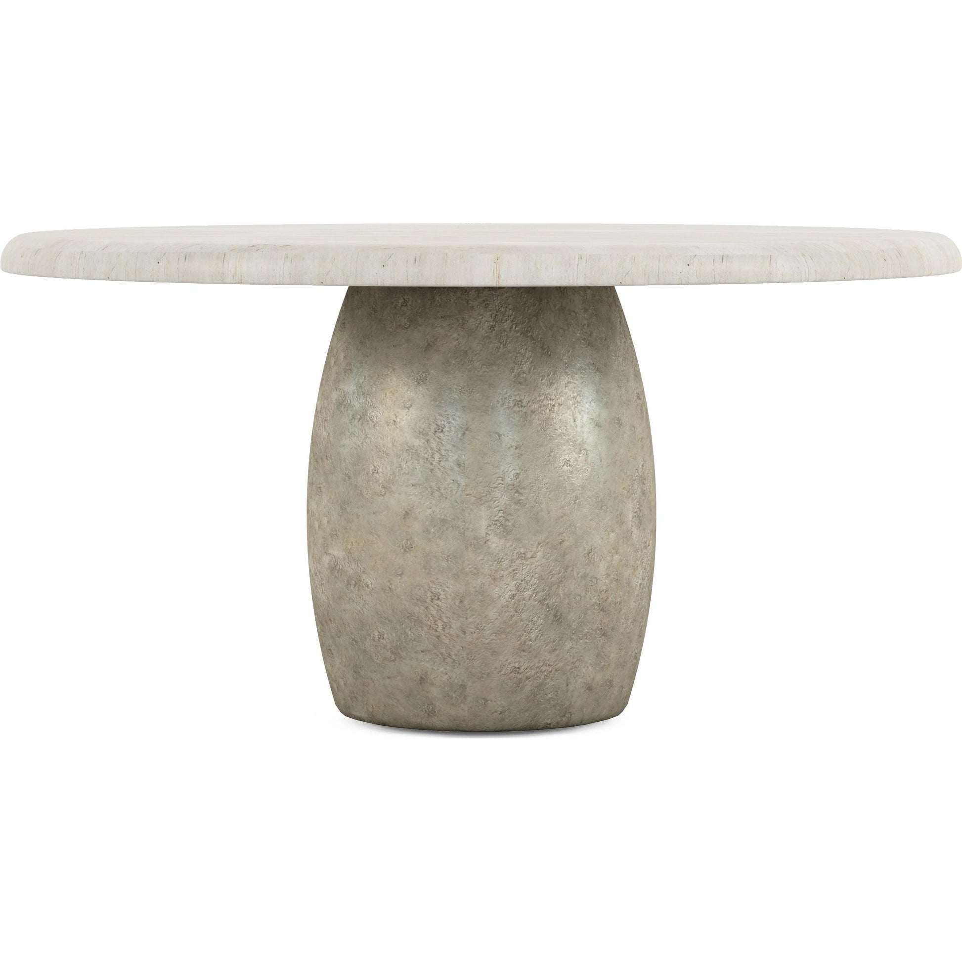 Ashlar Round Dining Table by A.R.T. Furniture in bisque, sanded bronze. Made from parawood solids, birch veneers, resin in a transitional style.