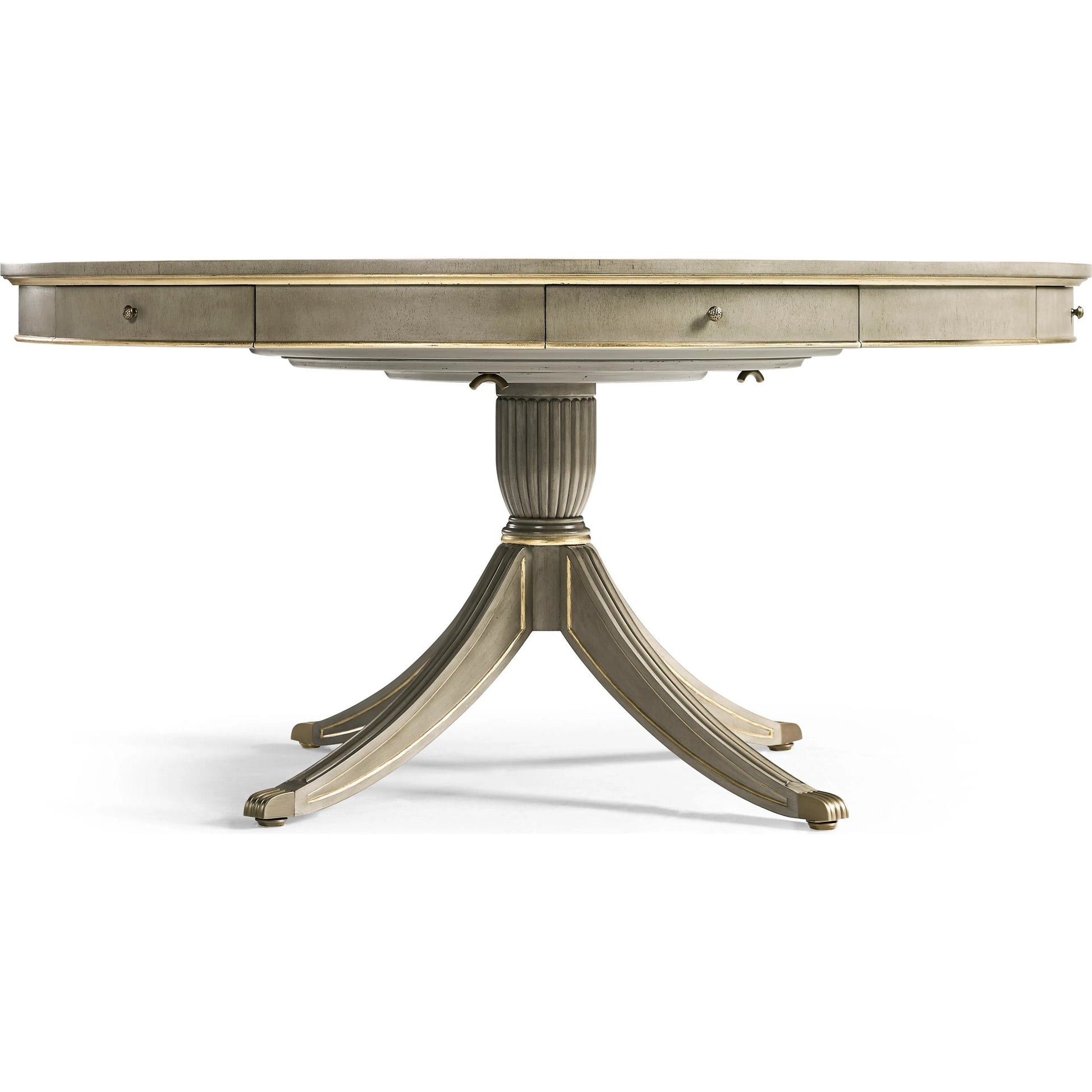 Timeless Solar Spider Leg Pedestal Dining Table by Jonathan Charles in sun bleached cherry. Made from cherry, brass in a modern style.