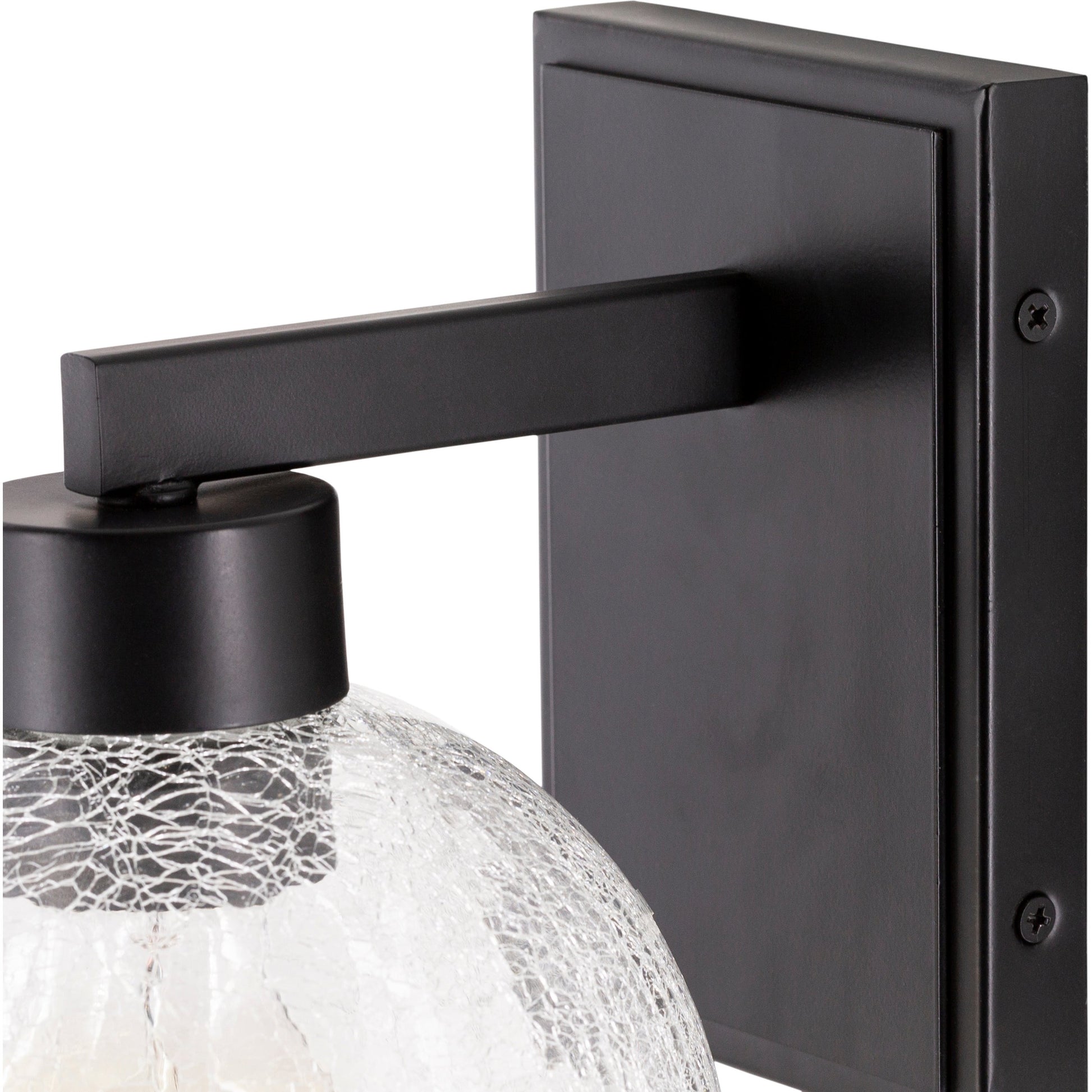 Praed Indoor/Outdoor Wall Sconce by Surya in black, clear and paintedpowder coatedcrackle. Made from glass, metal in a transitional style.