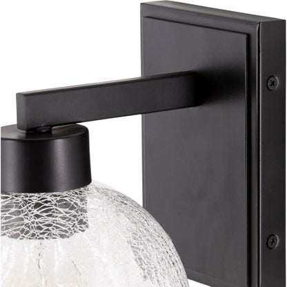 Praed Indoor/Outdoor Wall Sconce by Surya in black, clear and paintedpowder coatedcrackle. Made from glass, metal in a transitional style.