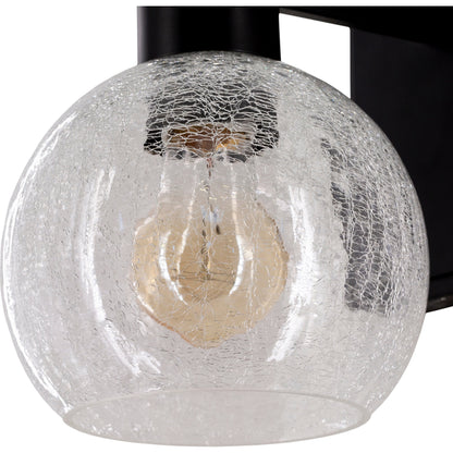 Praed Indoor/Outdoor Wall Sconce by Surya in black, clear and paintedpowder coatedcrackle. Made from glass, metal in a transitional style.