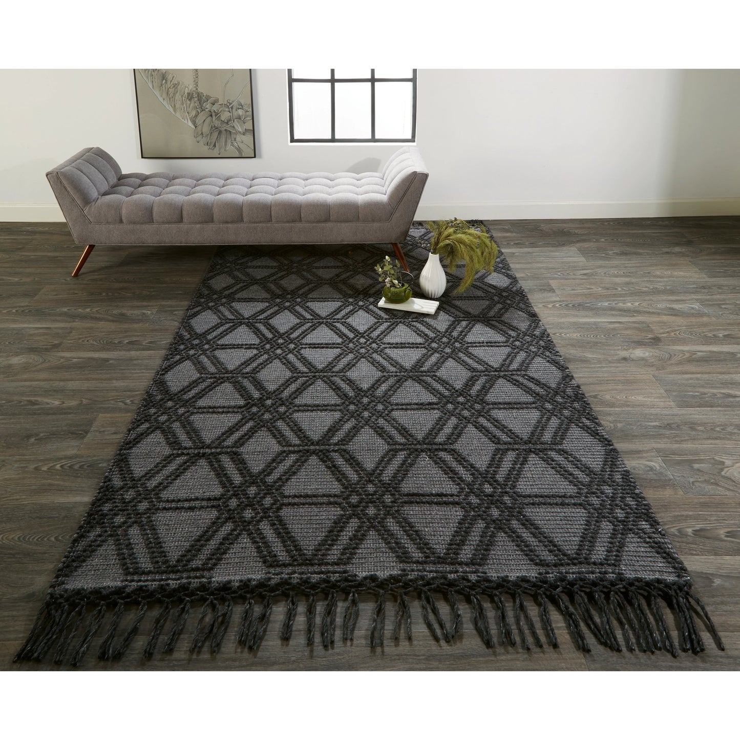 047 SI-1751283,SI-1751284 | Lifestyle | Phoenix Transitional Diamond Rug - 0807F by Feizy in black, gray. Made from wool, polyester, nylon in a unique style.