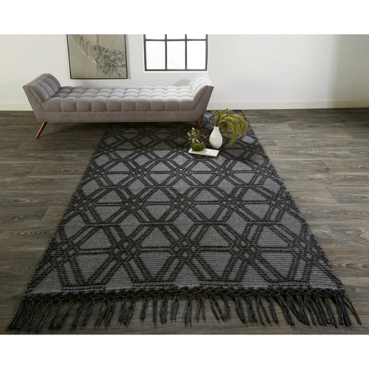 Phoenix Transitional Diamond Rug - 0807F by Feizy in black, gray. Made from wool, polyester, nylon in a unique style.