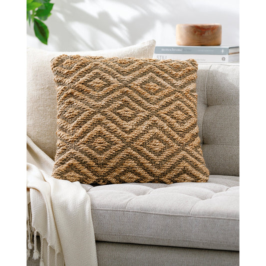 Rajkot Pillow - 479609 by Surya in camel, clay, brick, dark brown, light wood, pearl. Made from front: 100% jute, back: 100% cotton in a modern style.