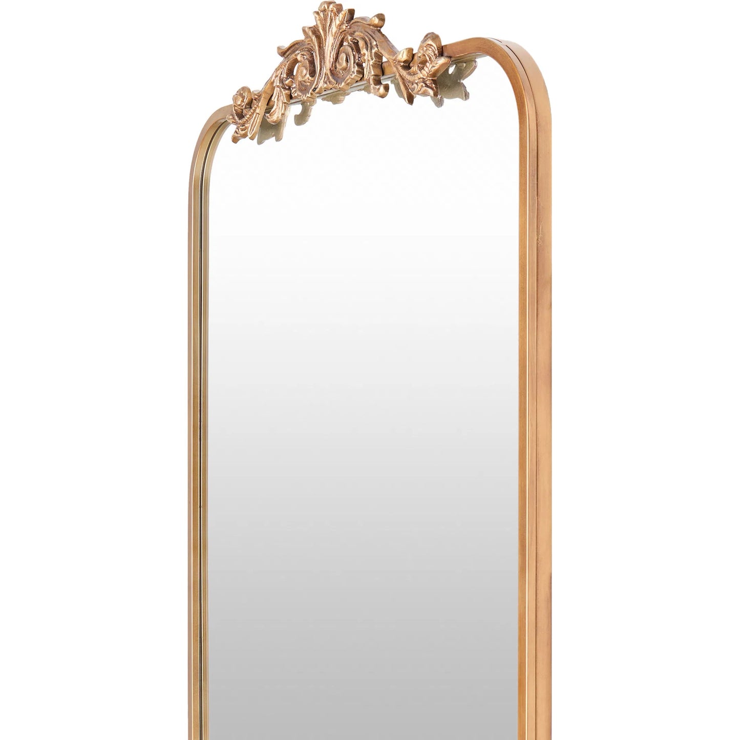 003 SI-2165532,SI-2165533 | Closeup | Aarlen Full Length Mirror by Surya in gold and antiqued. Made from iron in a traditional style.