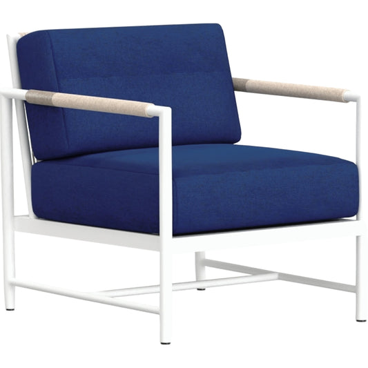 Sabbia Outdoor Club Chair by Sunset West in white. Made from olefin rope in a coastal style.