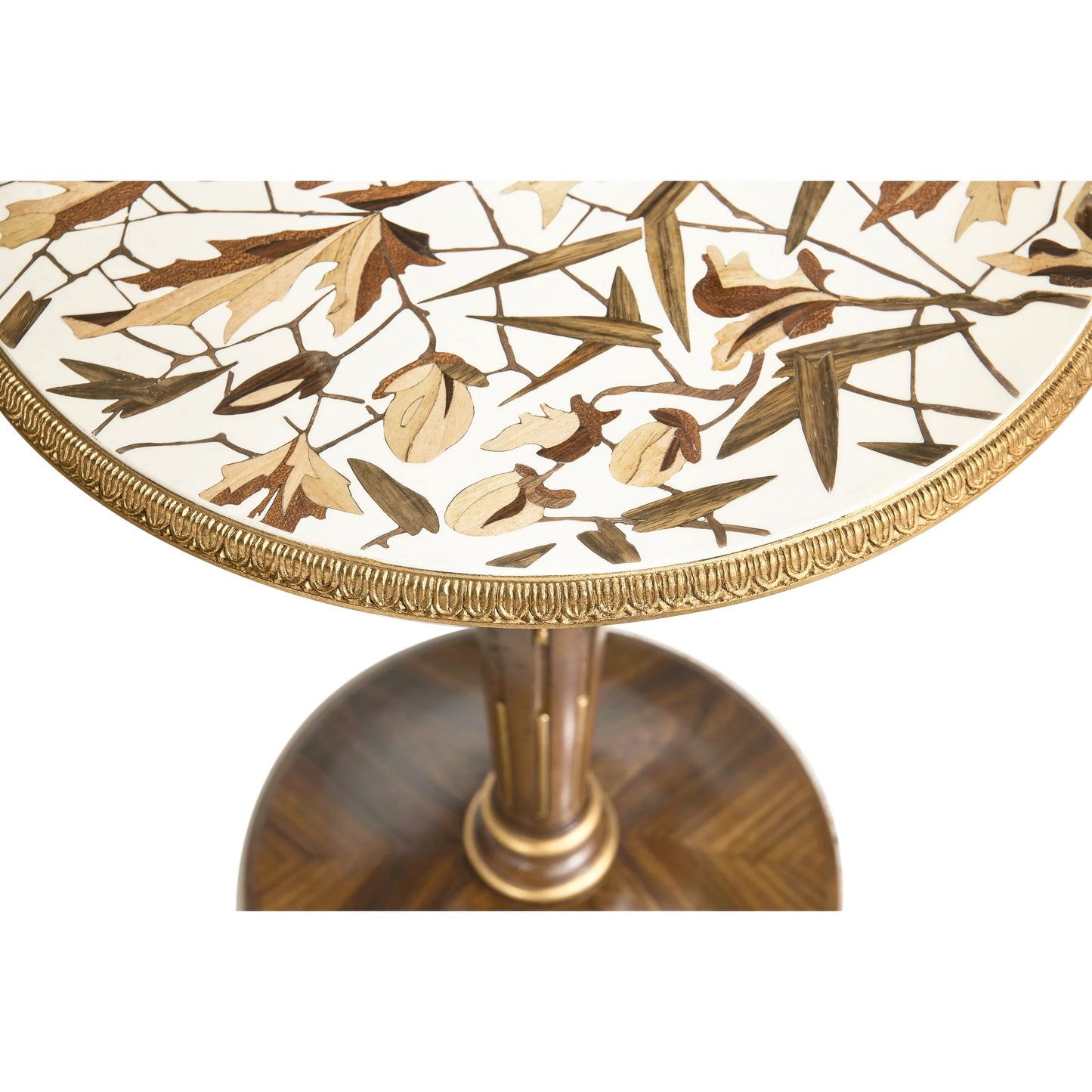 006 SI-2446828 | Closeup | Trianon Accent Table by Jonathan Charles in oak leaf parquetry. Made from local mahogany, marquetry veneer, mdf in a traditional style.