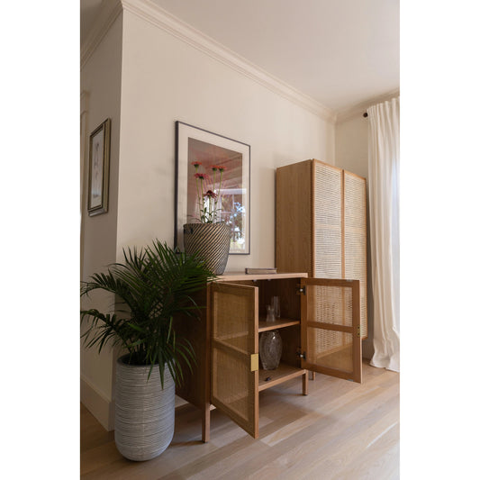 Rattan Sideboard by LH Imports in natural and natural, brass. Made from oak, oak veneer, wicker, metal in a cottage & farmhouse style.