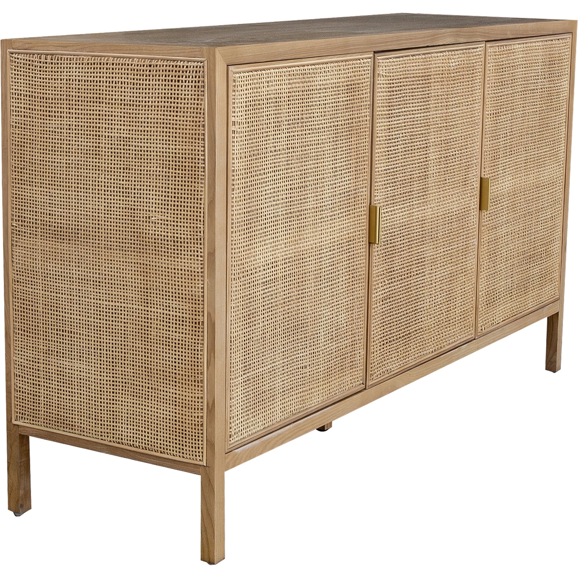 Rattan 3 Door Sideboard by LH Imports in natural and natural, brass. Made from oak, oak veneer, wicker, metal in a cottage & farmhouse style.