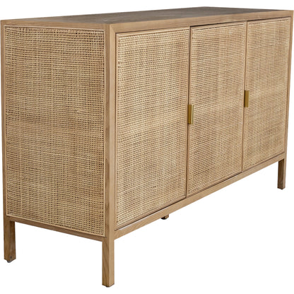 Rattan 3 Door Sideboard by LH Imports in natural and natural, brass. Made from oak, oak veneer, wicker, metal in a cottage & farmhouse style.