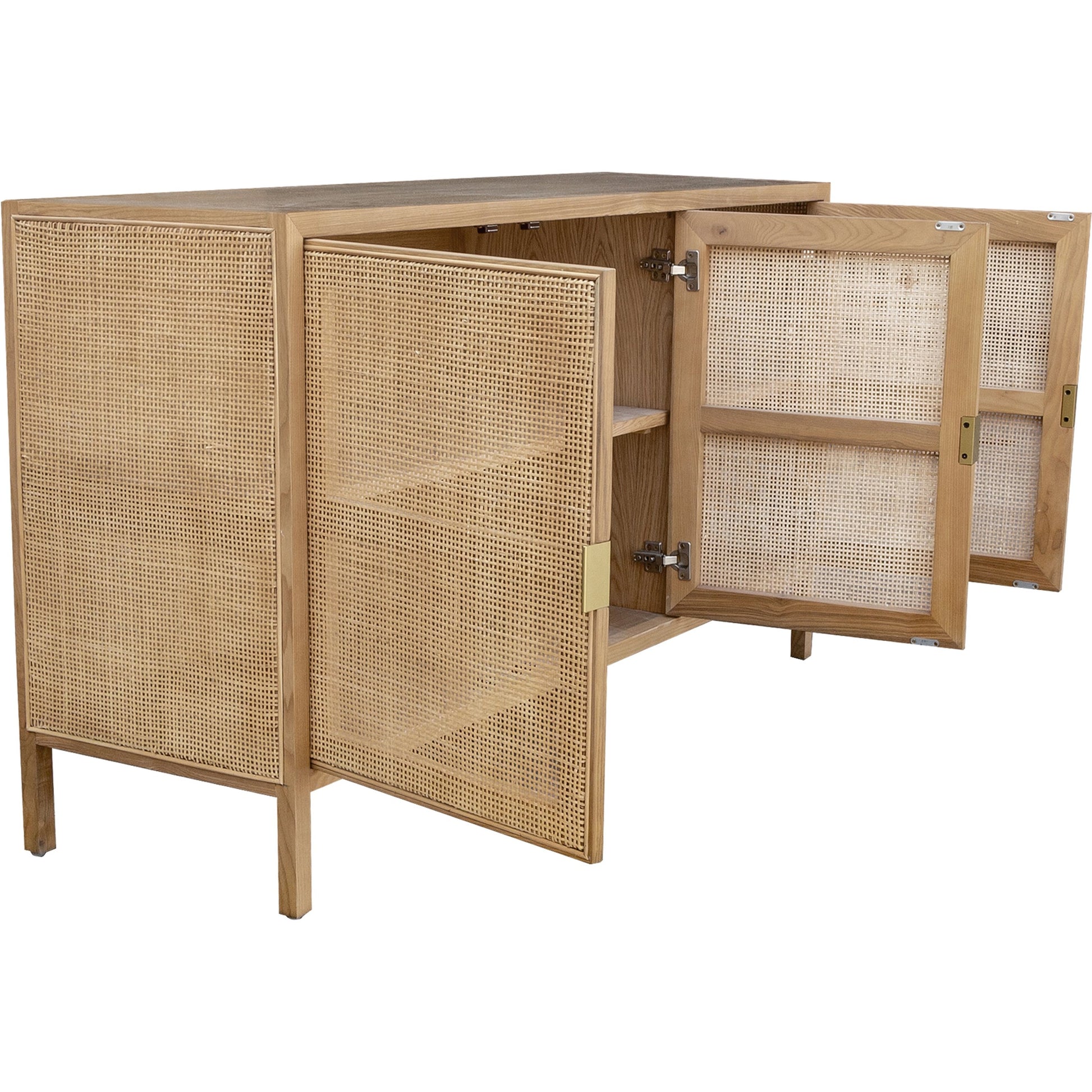 Rattan 3 Door Sideboard by LH Imports in natural and natural, brass. Made from oak, oak veneer, wicker, metal in a cottage & farmhouse style.