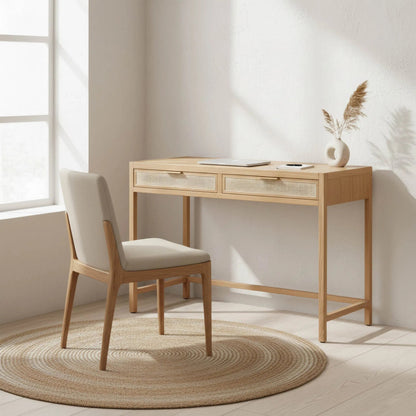 Rattan Desk by LH Imports. Made from oak, oak veneer, wicker, metal in a modern style.