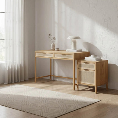Rattan Desk by LH Imports. Made from oak, oak veneer, wicker, metal in a modern style.