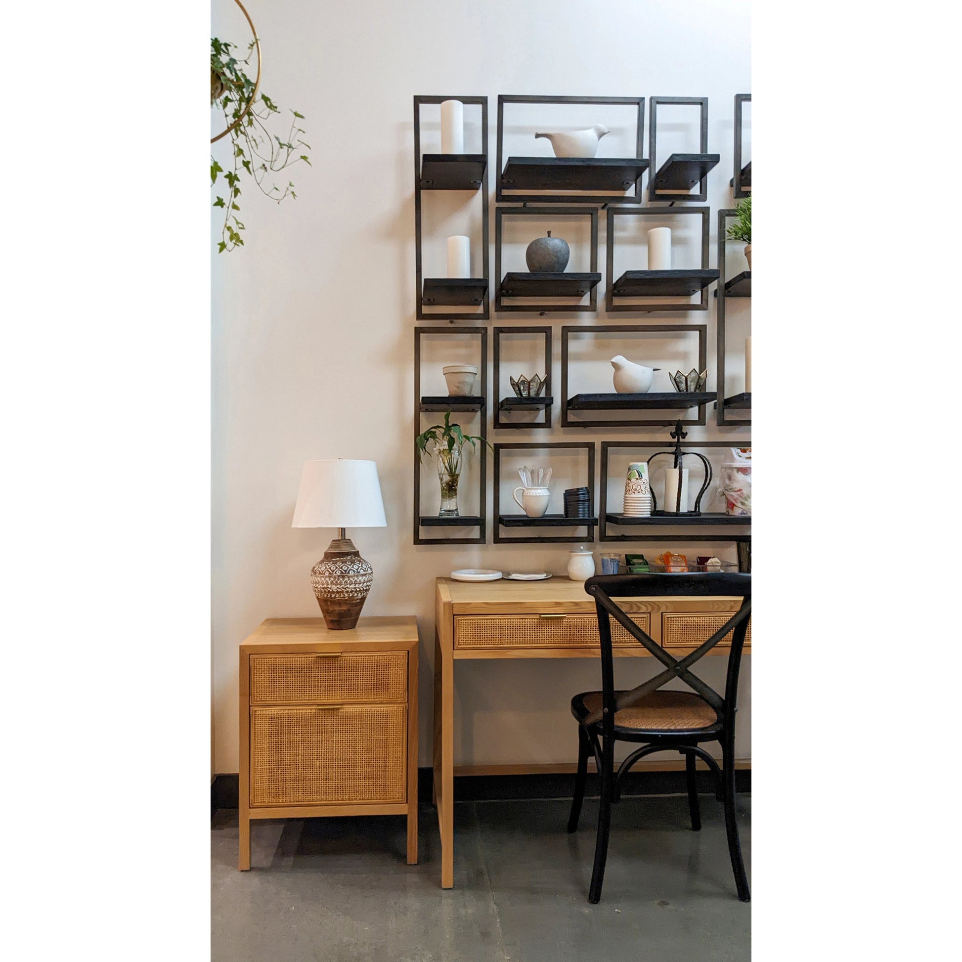 Rattan Desk by LH Imports. Made from oak, oak veneer, wicker, metal in a modern style.