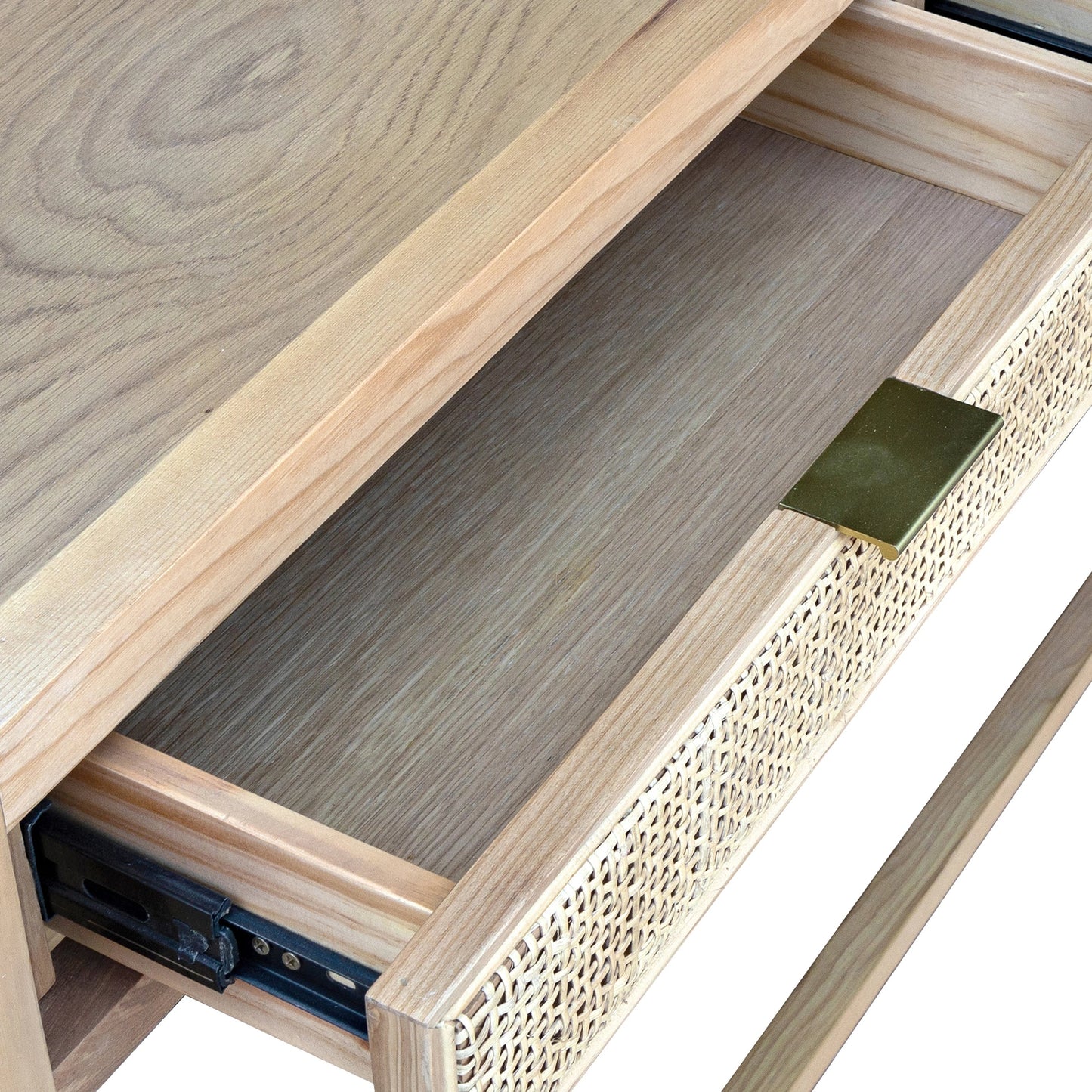 009 SI-2004393 | Lifestyle | Rattan Console Table by LH Imports in natural and natural, brass. Made from oak, oak veneer, wicker, metal in a modern style.