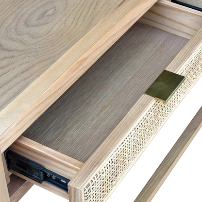 Rattan Console Table by LH Imports in natural and natural, brass. Made from oak, oak veneer, wicker, metal in a modern style.