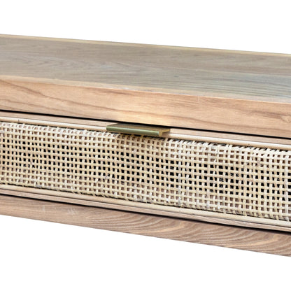 Rattan Console Table by LH Imports in natural and natural, brass. Made from oak, oak veneer, wicker, metal in a modern style.