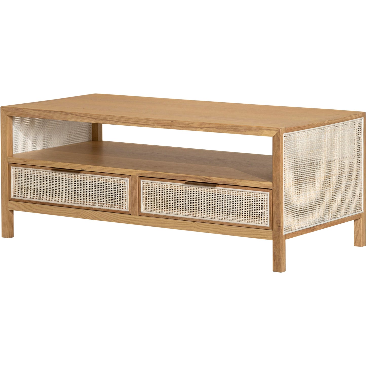 001 SI-2004392 | Additional Silo | Rattan Coffee Table by LH Imports in natural and natural, brass. Made from oak, oak veneer, wicker, metal in a modern style.