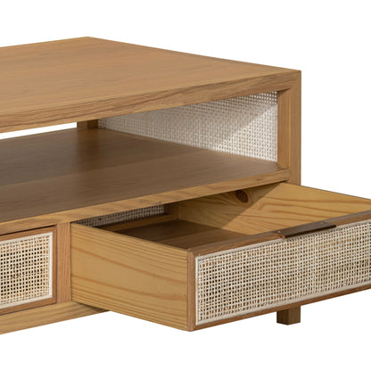 Rattan Coffee Table by LH Imports in natural and natural, brass. Made from oak, oak veneer, wicker, metal in a modern style.