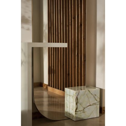 Monaco Floor Mirror by Caracole in lucent bronze metallic, almond milk. Made from poplar, metal, stone in a modern style.