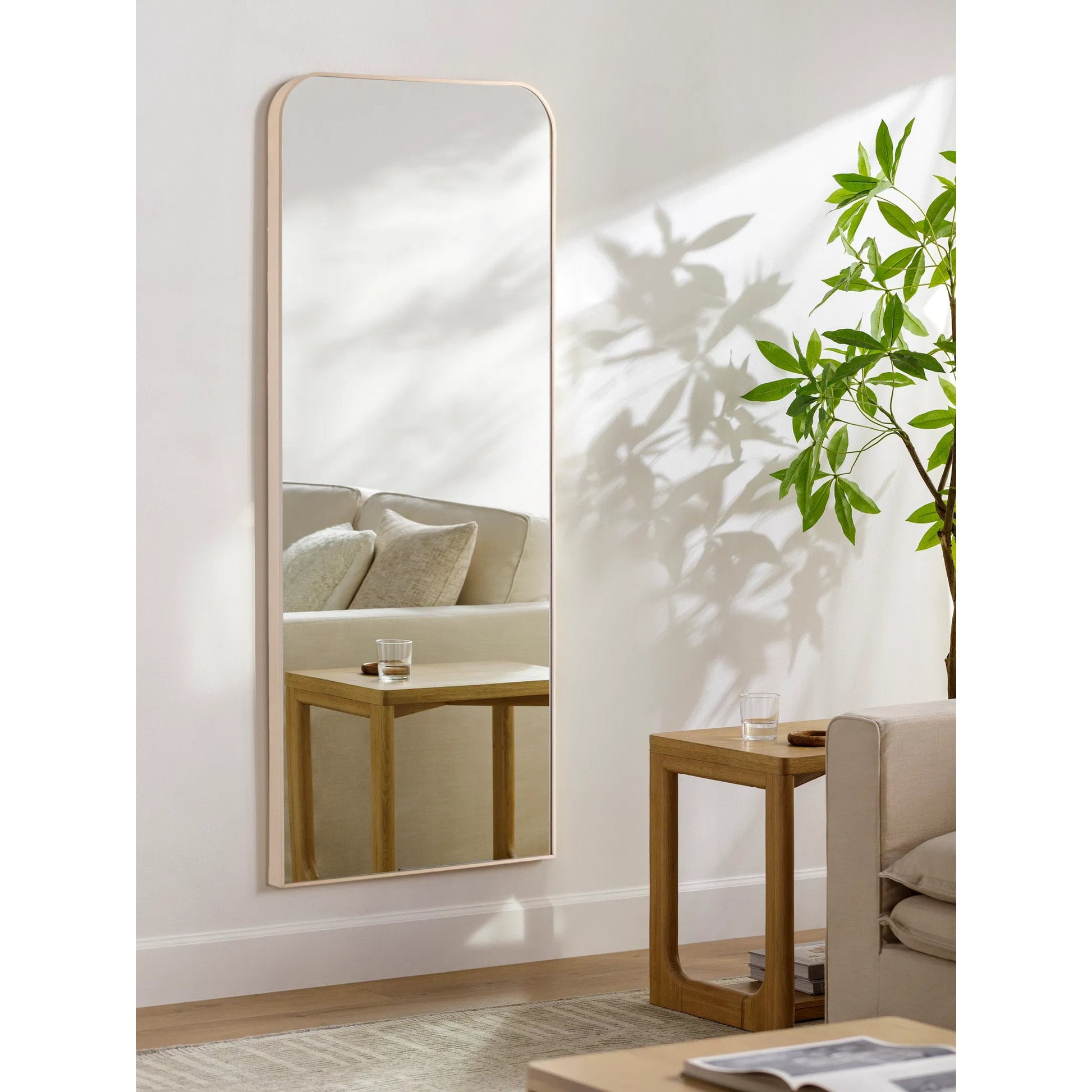Aranya Full Length Mirror Wall Decor by Livabliss in natural. Made from aluminum in a unique style.