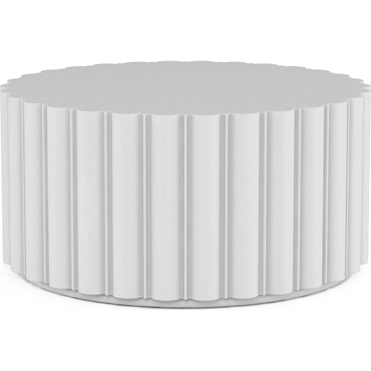 Somerton Round Cocktail Table by A.R.T. Furniture in chalky white. Made from resin in a unique style.