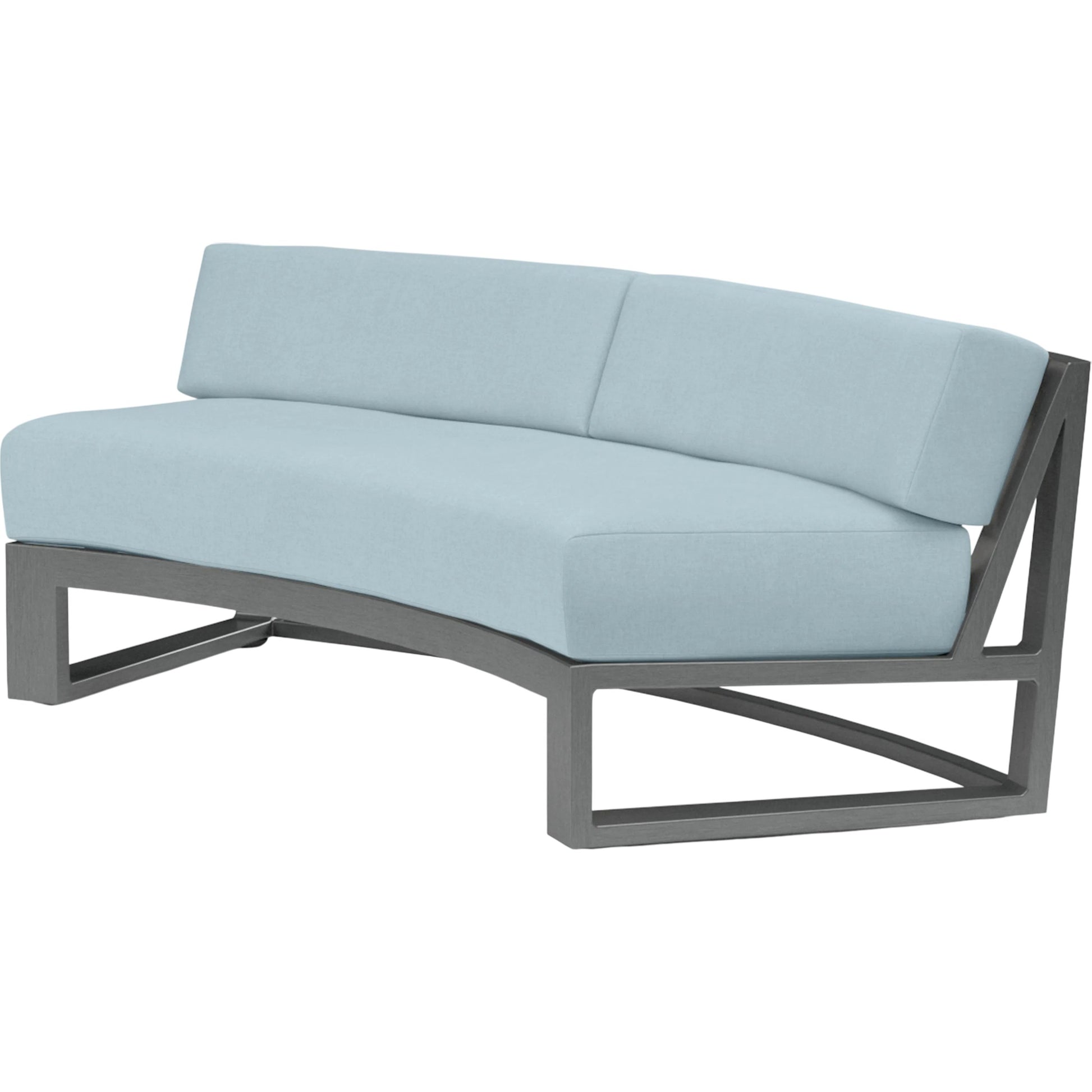 Redondo Outdoor Curved Sofa by Sunset West in grays. Made from aluminum in a modern style.