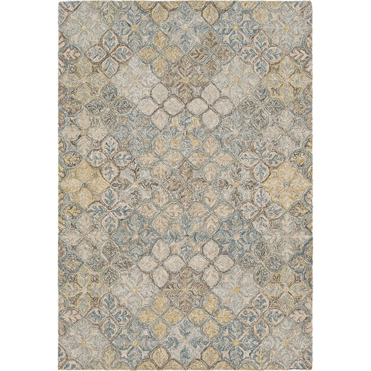 RBI-1005 Rug by Surya in teal, sage, tan, charcoal, cream, olive. Made from 60% viscose, 40% wool in a unique style.
