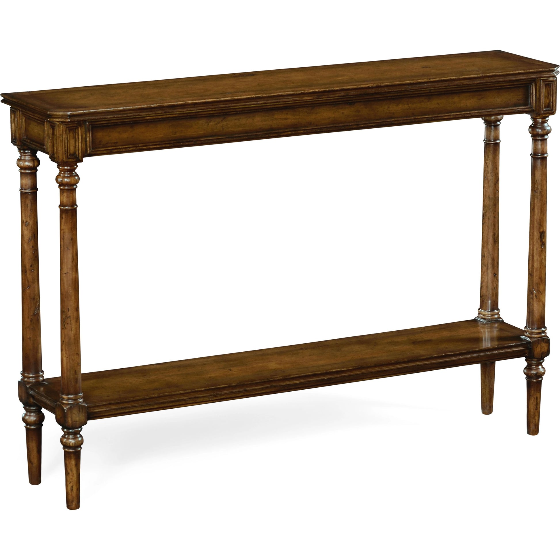 Curated Narrow Dark Walnut Console Table by Jonathan Charles in brown and medium walnut. Made from acacia in a traditional style.