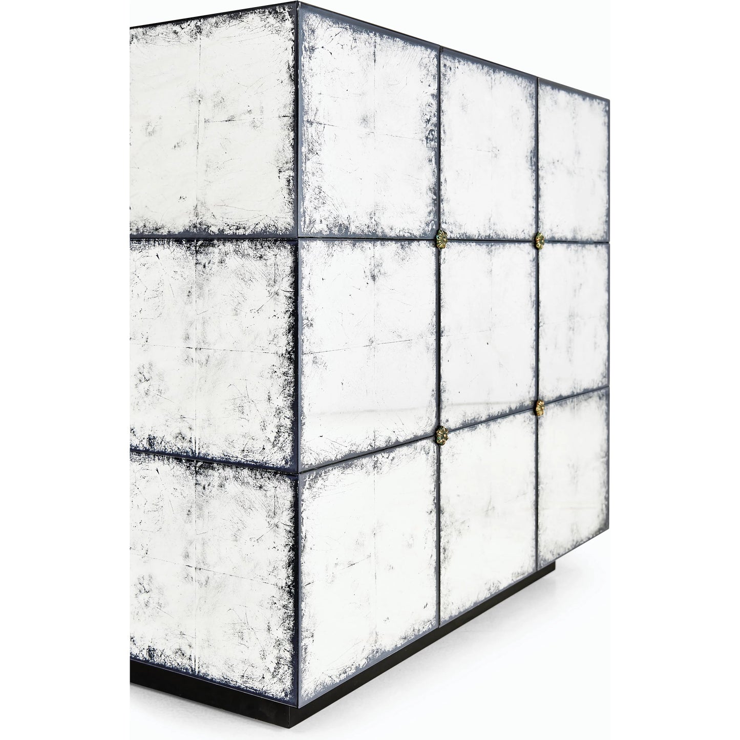 006 SI-2186356 | Closeup | Luna Square End Table by Jonathan Charles in silver and eglomise. Made from hardwood solids, glass, brass in a modern style.