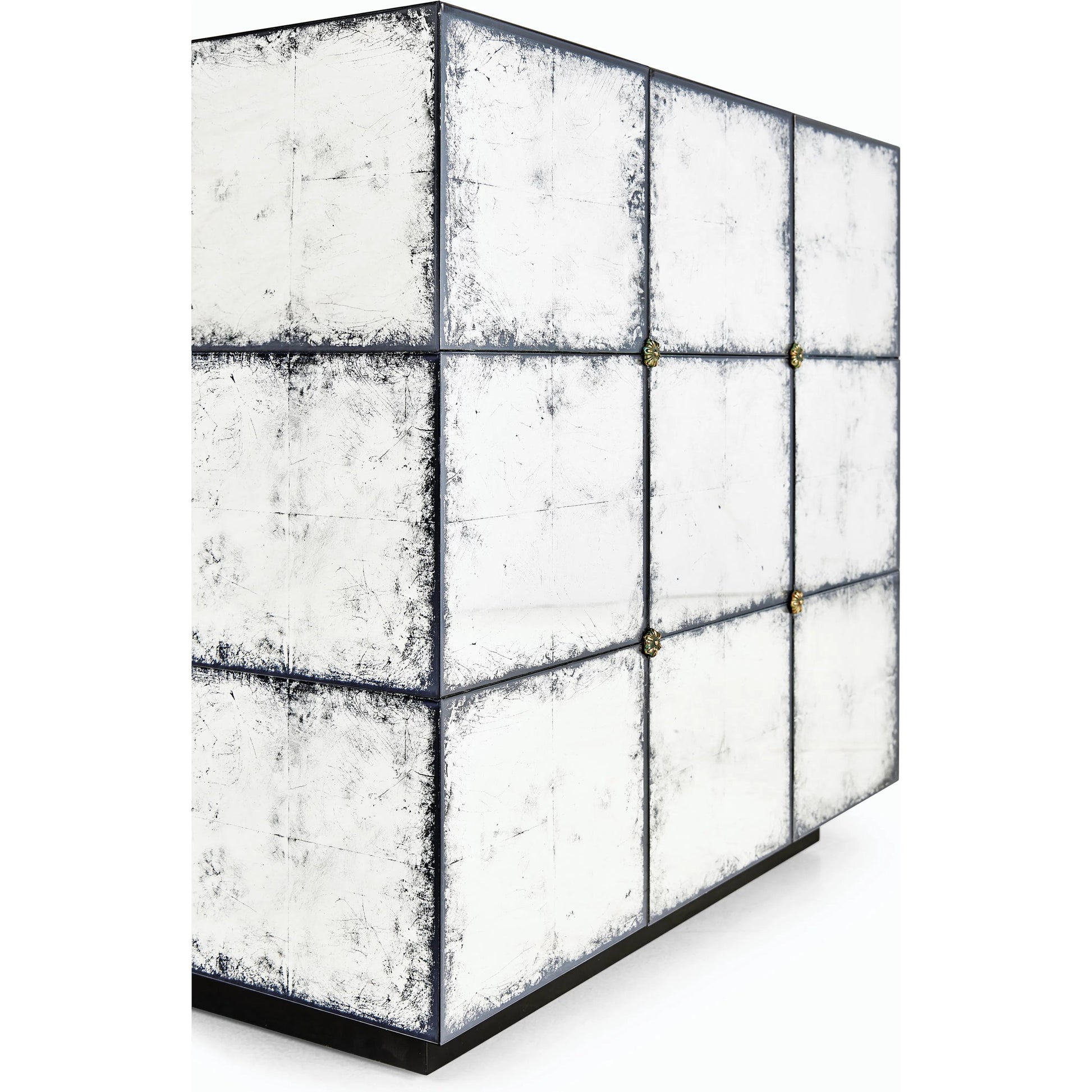 Luna Square End Table by Jonathan Charles in silver and eglomise. Made from hardwood solids, glass, brass in a modern style.