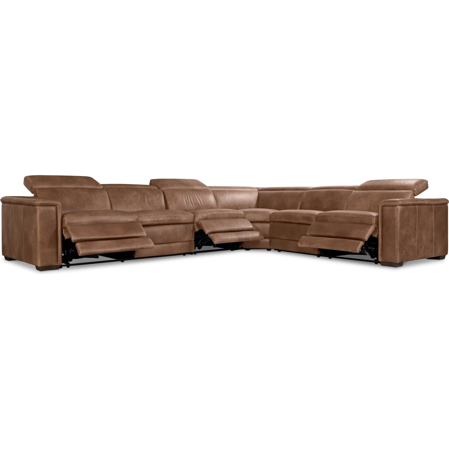 002 SI-2534146 | Additional Silo | Lioni Leather 4-PIECE Power Motion Sectional by Bernhardt in brown. Made from leather in a unique style.