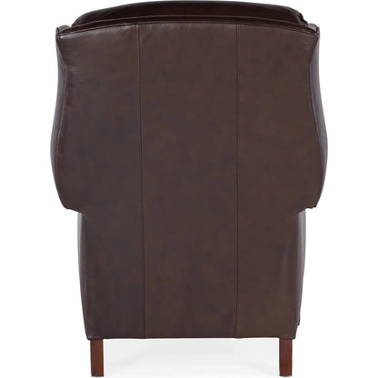 Chippendale Reclining Wing Chair by Bradington-Young by Hooker Furniture in mahogany finish, french natural nails. Made from 100% leather in a unique style.