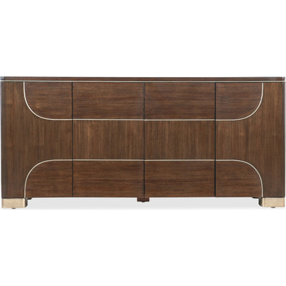 Melange Contours Credenza by Hooker Furniture in dark wood and walnut. Made from unique in a modern style.