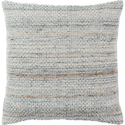 Rica Pillow - 12 by Surya in metallic - silver, silver, light silver, pale slate, off-white, pewter. Made from front: 100% recycled pet yarn, back: 100% polyester in 