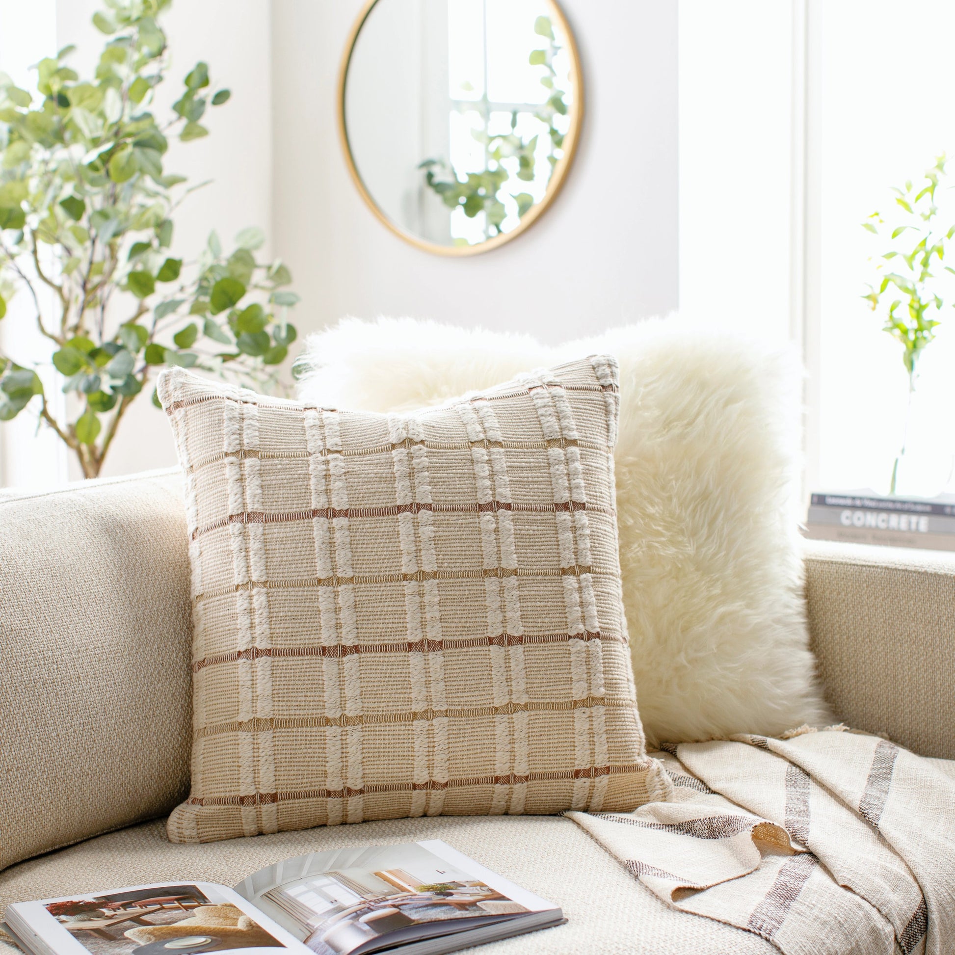 Rochester Pillow - 15097 by Surya in off-white, pearl, desert tan, beige. Made from front: 100% cotton, back: 100% cotton in a modern style.