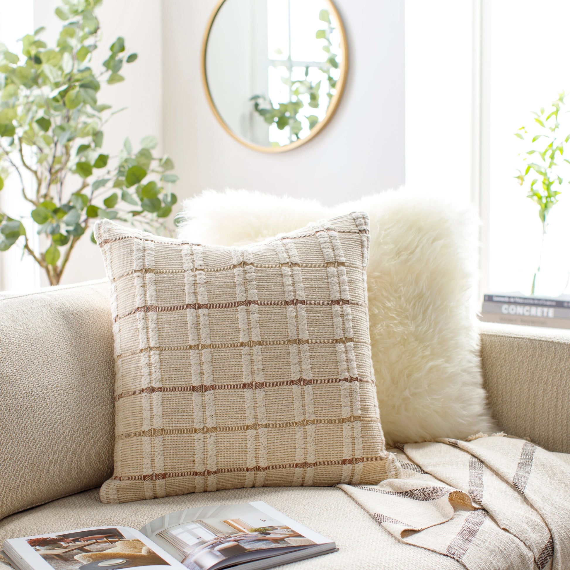 Rochester Pillow - 15097 by Surya in off-white, pearl, desert tan, beige. Made from front: 100% cotton, back: 100% cotton in a modern style.