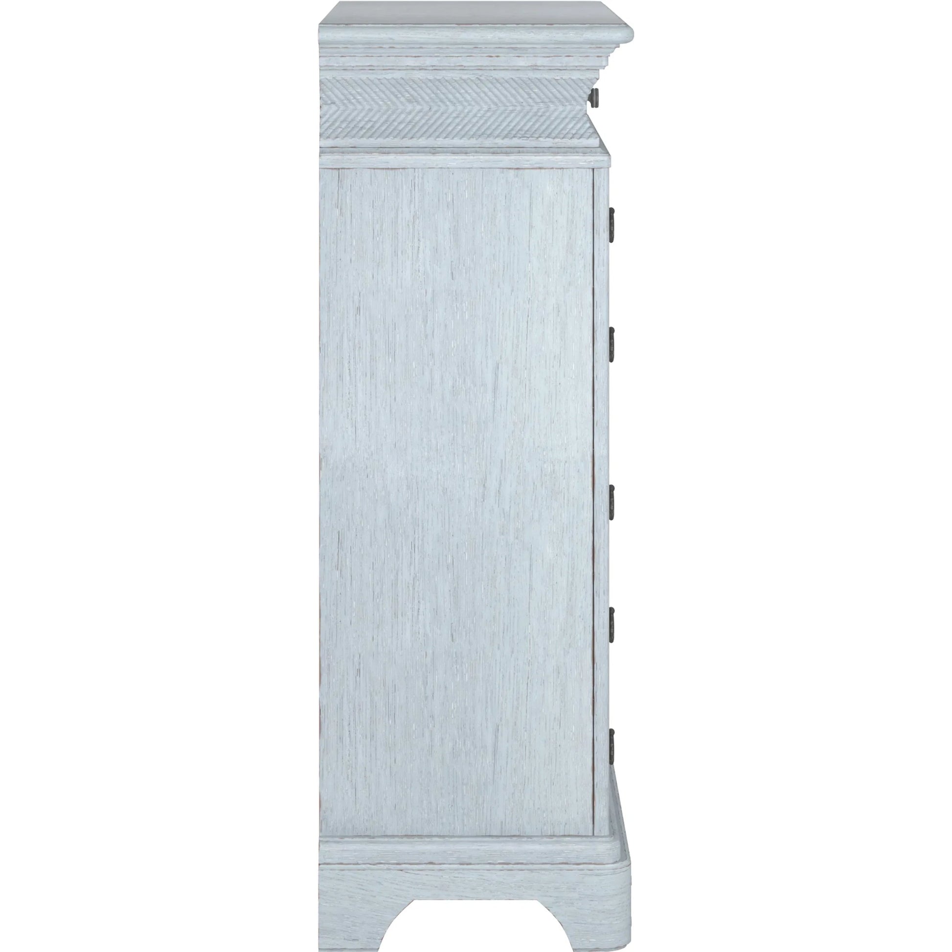 Summer Creek 8 Drawer Chest by A.R.T. Furniture in shutter blue. Made from flakey cathedral oak veneer, parawood solids in a cottage & farmhouse style.