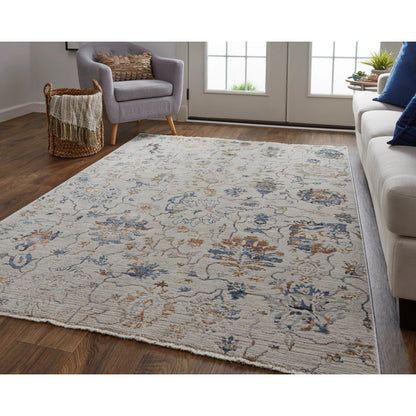 Kaia Transitional & Botanical Rug - 39GPF by Feizy in ivory, orange, blue. Made from unique in a unique style.