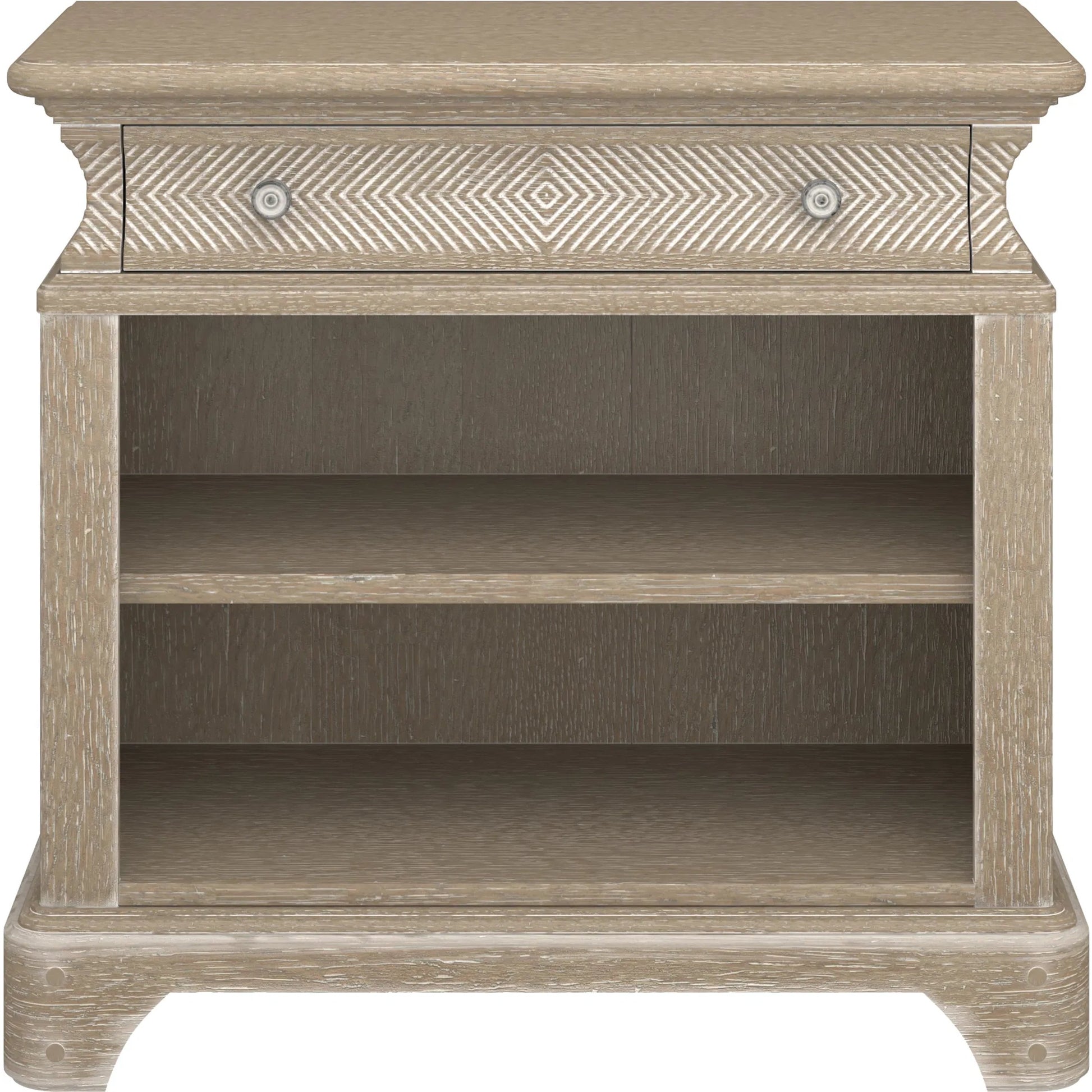 Summer Creek Open Nightstand by A.R.T. Furniture in scrubbed oak. Made from flakey cathedral oak veneer, parawood solids in a traditional style.