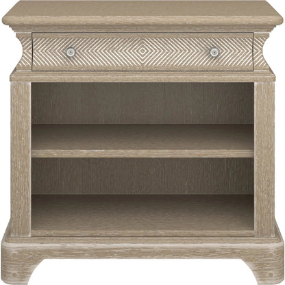 Summer Creek Open Nightstand by A.R.T. Furniture in scrubbed oak. Made from flakey cathedral oak veneer, parawood solids in a traditional style.