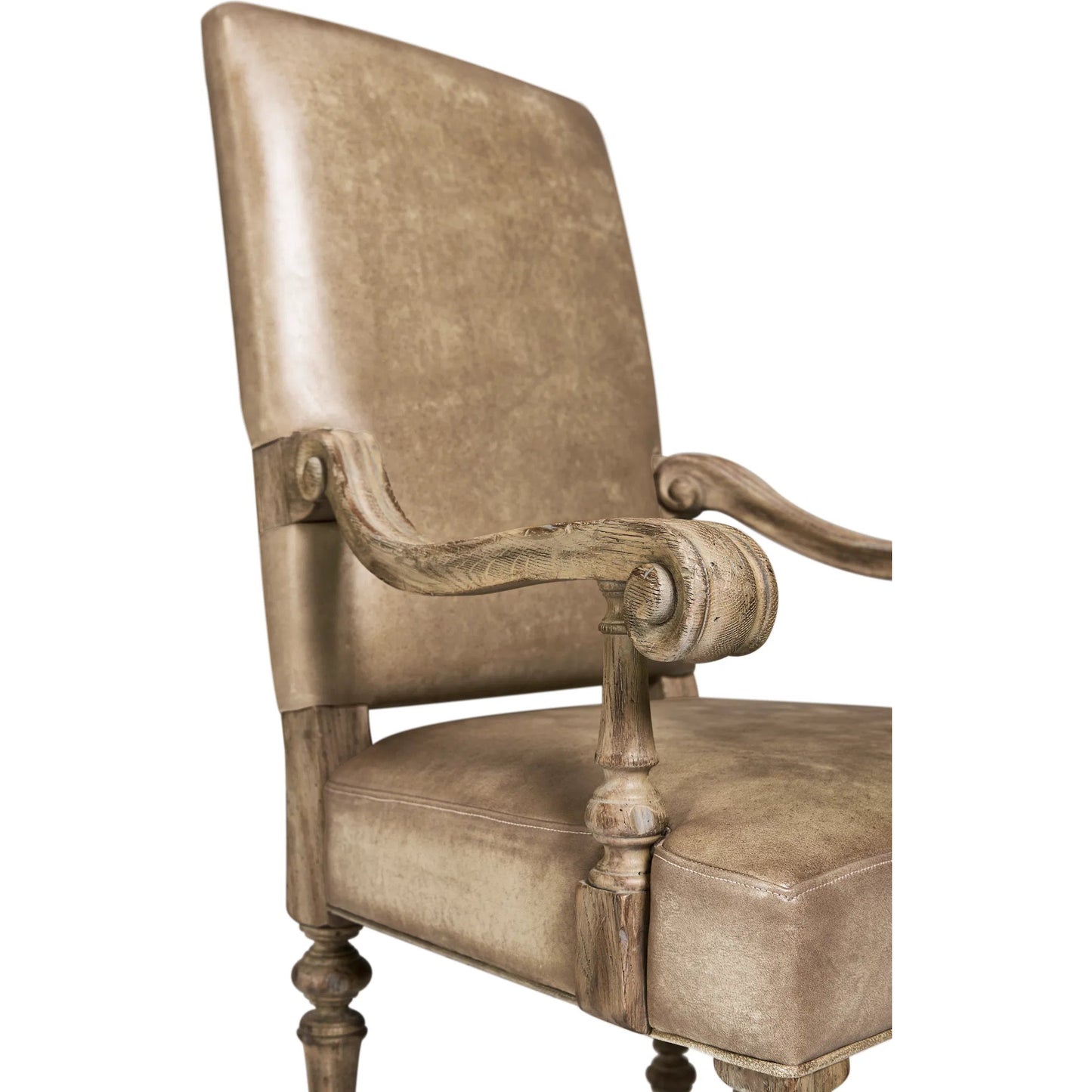 007 SI-2462612 | Closeup | Sagehill Leather Arm Chair (Set of 2) by Jonathan Charles in timberon grey oak. Made from oak in a traditional style.