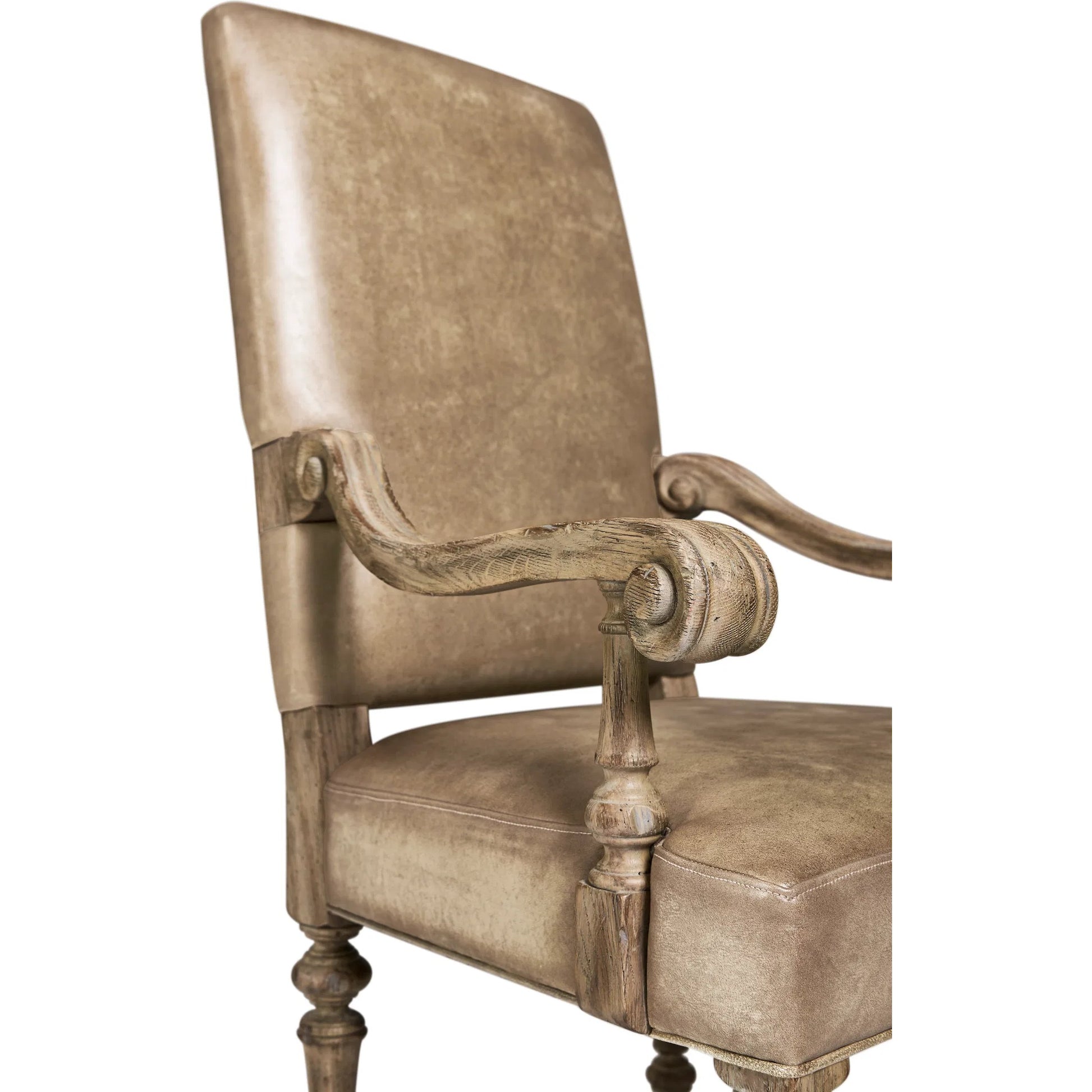 Sagehill Leather Arm Chair (Set of 2) by Jonathan Charles in timberon grey oak. Made from oak in a traditional style.