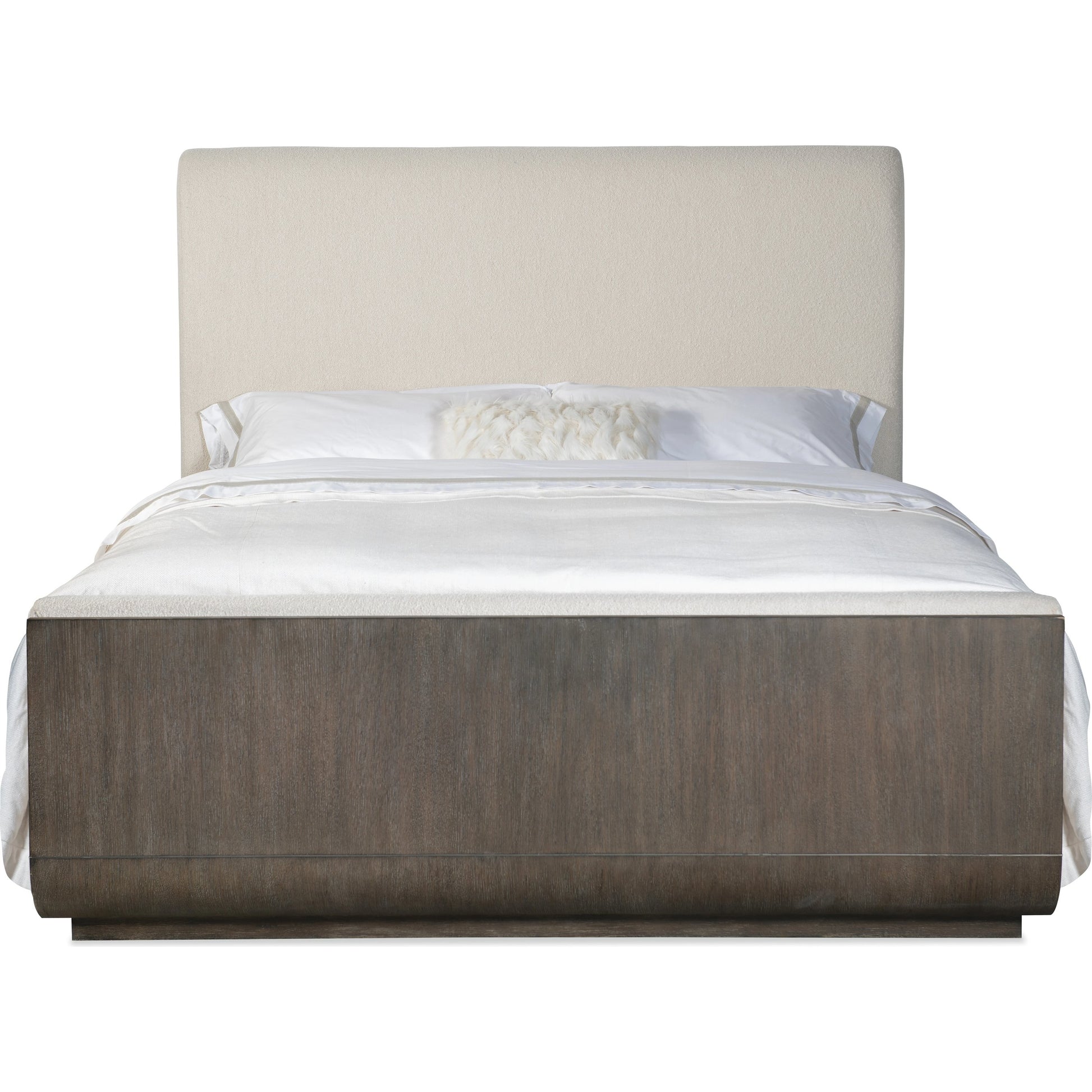 Modern Mood Upholstered Panel Bed by Hooker Furniture in inverness natural. Made from oak veneers, fabric, metal in a modern style.